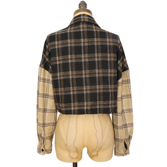 SHEIN EZwear Plaid Drop Shoulder Colorblock Shirt Size S Multicolor Cropped B48 - Picture 4 of 6